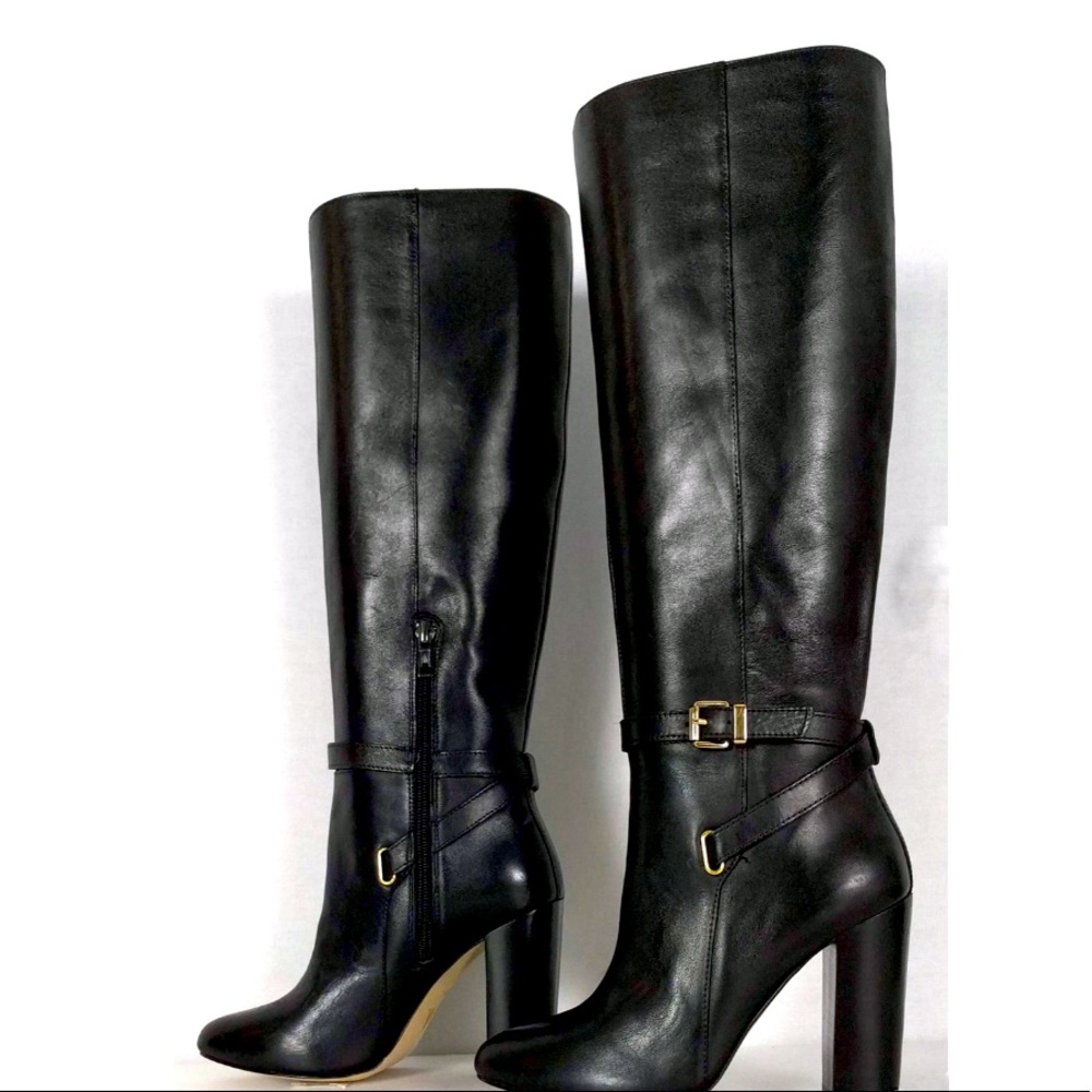 Ava & Aiden Tall Black Leather Heeled Boots Sz 8.5